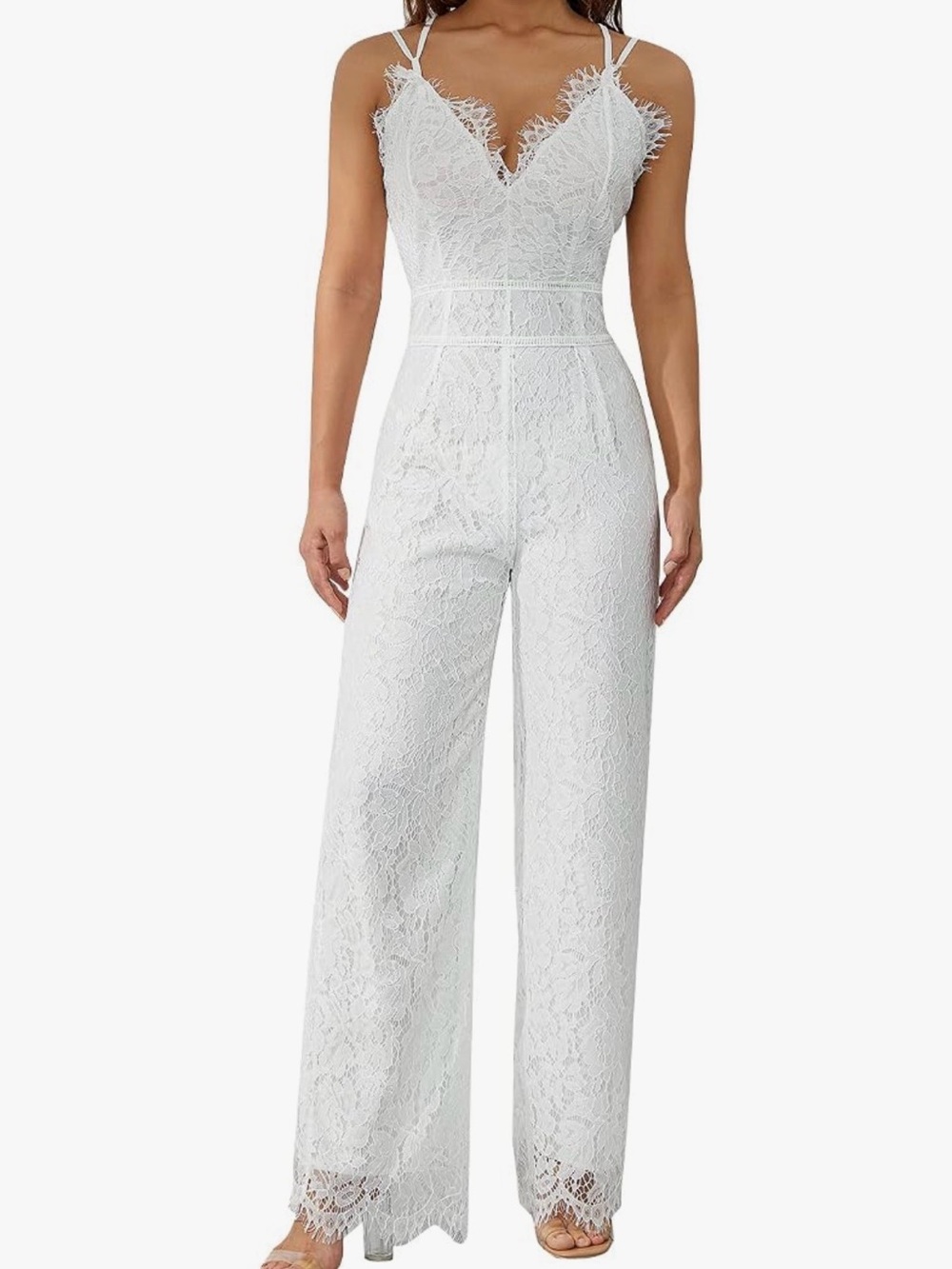 White Lace Spaghetti-Strap Jumpsuit